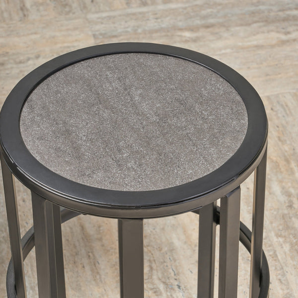 English Elm Christopher Knight Home® - CARLO Grey+Black Ceramic Tile Side Table with Powder-Coated Iron Frame – Lightweight Patio Accent 62203.00BLK