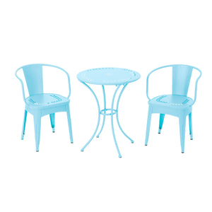 English Elm Christopher Knight Home® - LOURDES Matte Light Blue 3-Piece Iron Bistro Set – Weather-Resistant Floral Patio Table & 2 Chairs N773P278415B