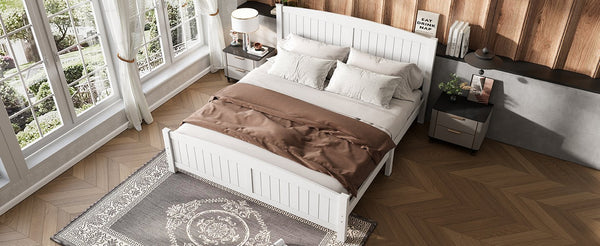 English Elm King Solid Wood Platform Bed with Slatted Support, Modern White Finish, No Box Spring Needed, Sturdy Design Light White W1580P374314