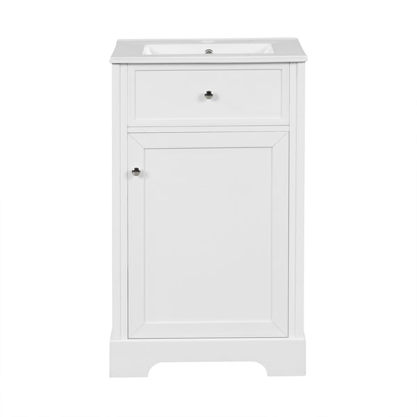 English Elm 20" Bathroom Vanity with Ceramic Sink, MDF Construction, Soft-Closing Door, Storage Rack & Shelf White N725P218017K