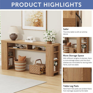 English Elm Xgz-stdcj-mu-zbb Wide Slab Entryway Console with Shelves and Built-in Charging Station W1550P330056