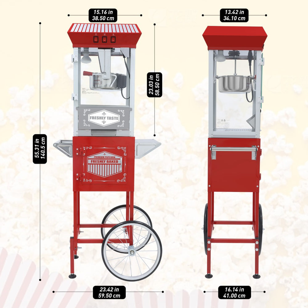 English Elm Xh-p831-movie Theater Popcorn Machine with Vintage Cart Tempered Glass and 12oz Kettle W2841P218160