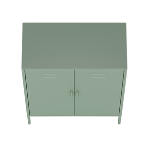 English Elm Naomi Metal Accent Cabinet 32" — Ventilated Double-Door Steel Storage with Adjustable Shelves, Modern Stability Sage Green B365P397887