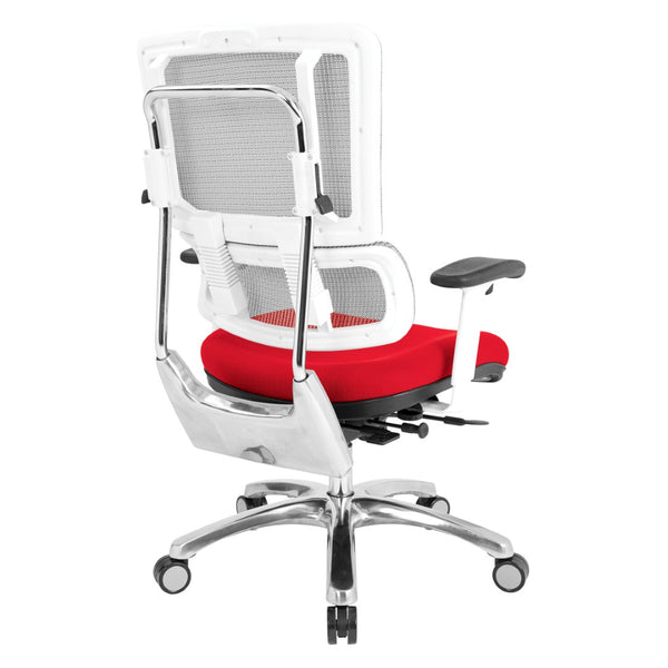 OSP Home Furnishings White Mesh Ergonomic Manager Chair with Lumbar Support and Adjustable Arms for Office Red 99661W-9