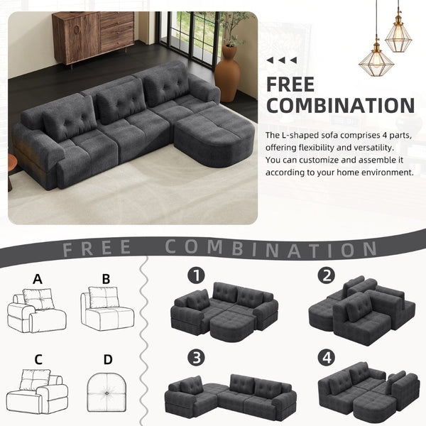 English Elm Modular Sectional Sofa with Chaise Full Foam Build Woven Fabric for Living Room Dark Grey W2379S00007