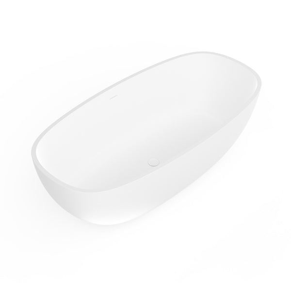 English Elm 71 Inch Freestanding Solid Surface Soaking Tub Matte White Seamless Sculptural Bath W1613P355483