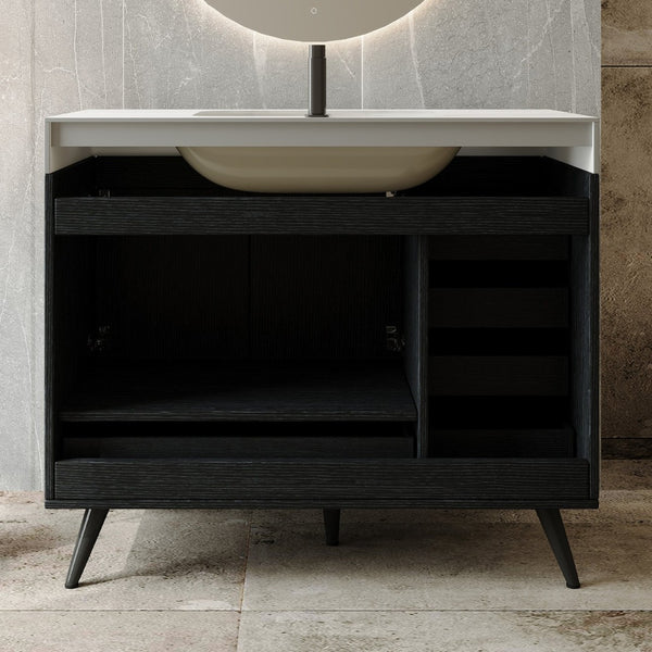 English Elm 36" Freestanding Bathroom Vanity Sintered Stone Top Ceramic Sink Stainless Steel Legs Black,Gold,White W3136S00068
