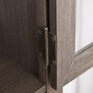 English Elm Tall Glass Storage Cabinet with Classic Farmhouse Design, Ample Shelves, Drawer & Smooth Finish Brown W2275P206603