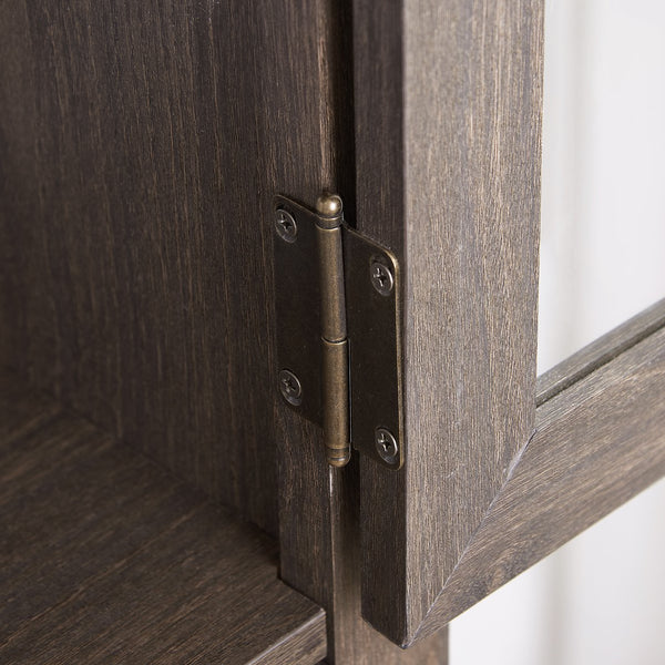 English Elm Tall Glass Storage Cabinet with Classic Farmhouse Design, Ample Shelves, Drawer & Smooth Finish Brown W2275P206603