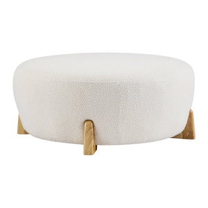 English Elm Christopher Knight Home® - Modish Round Ottoman with Plush Bouclé Top and Splayed Rubberwood Legs for Cozy Modern Living Room Natural Wood,White N769P346256W