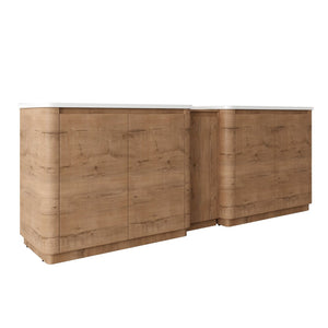 English Elm 92'' Freestanding Double Sink Bathroom Vanity Oak Melamine Soft Close Storage Set W999S00517