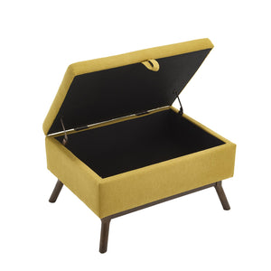 English Elm Mid-century square storage bench with solid wood frame, microfiber upholstery, versatile ottoman seat and tabletop functionality for living room and entryway appeal Yellow W1539P269657