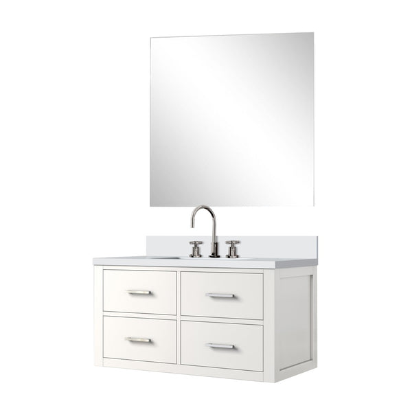 English Elm White Single Bath Vanity Set With Quartz Top, Frameless Mirror & Chrome Faucet For Easy Upgrade B2731S01982-GIGA