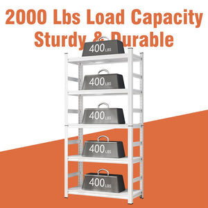 English Elm 71" Five-tier Heavy Duty Shelving Unit 2000lb Bolt-free Garage Storage White W1831P419876