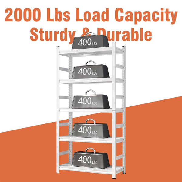 English Elm 71" Five-tier Heavy Duty Shelving Unit 2000lb Bolt-free Garage Storage White W1831P419876