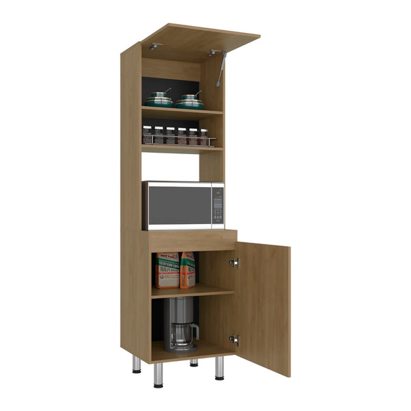English Elm Fingal Natural Oak Pantry Cabinet with Microwave Niche and Closed Kitchen Storage B097P474321