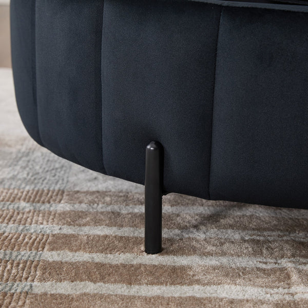 English Elm 31.5"W Velvet Storage Ottoman with Reversible Lid, Channel-Tufted Pumpkin Shape, Solid Wood Frame, 275 lb Capacity, Stylish Living Room Accent Black W3118P272833