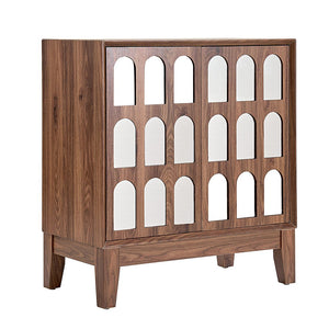 English Elm Double Door Cabinet Walnut Sideboard with Mirror-Style Accents, Removable Shelves & Solid Wood Legs W3417P388709