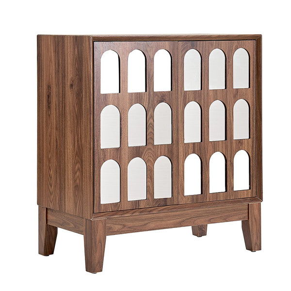 English Elm Double Door Cabinet Walnut Sideboard with Mirror-Style Accents, Removable Shelves & Solid Wood Legs W3417P388709