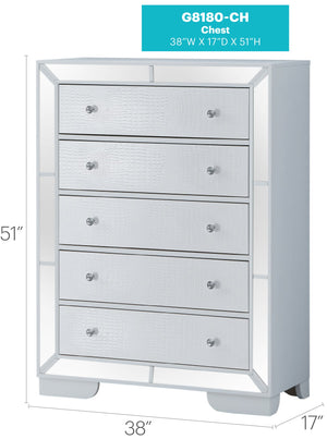 English Elm Sleek White Contemporary Storage Chest 58"H x 32"W x 21"D - Silver Champagne Finish, No Setup Needed B078108444