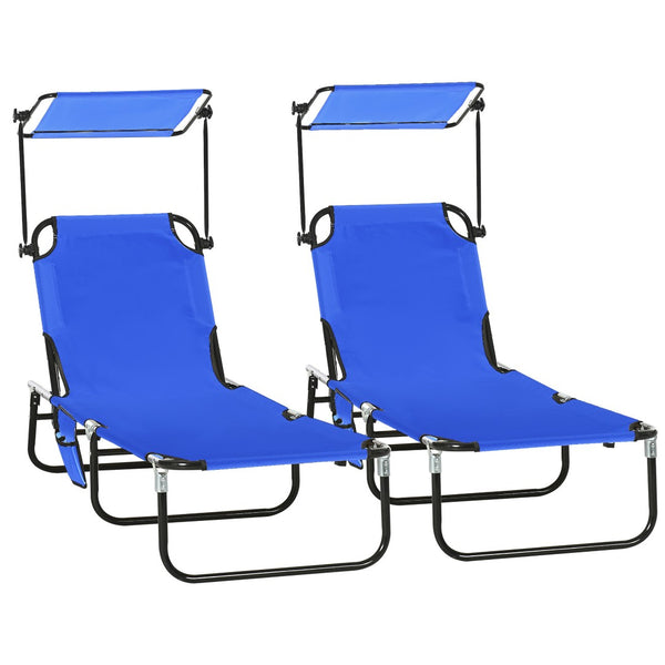 English Elm Outsunny Folding Chaise Lounge Chairs Set - Adjustable Recline, Canopy Shade, Portable Comfort For Poolside W2225P200945-GIGA
