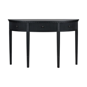 English Elm U-Style Pine Veneer Console Table with Vertical Stripe Drawer Fronts, Solid Pine Legs, 100 lb Top Black N711P173099B