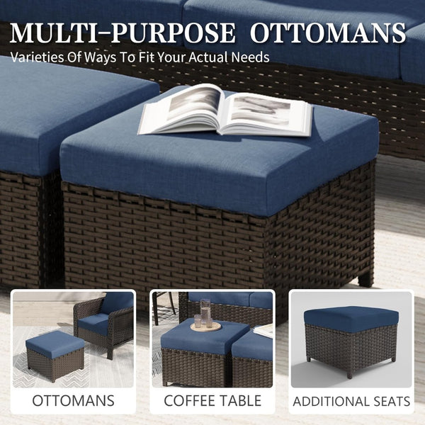 English Elm Tl Outdoor Nine Piece Pe Rattan Patio Set with Swivel Chairs Sofa and Side Table T5925S00009