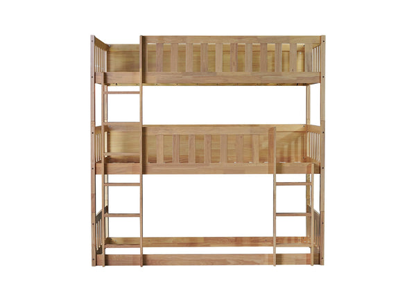 English Elm Twin Triple Rubberwood Bunk Bed with Ladders & Guardrails, Space-Saving Modular Design for Families White Oak W504S00172