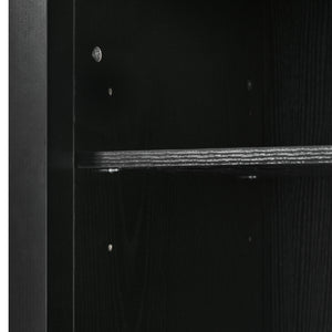 English Elm K&K 58" Farmhouse Kitchen Island with Sliding Barn Door, Drop Leaf, Glass Rack, Locking Wheels, Power Black N707P349811B