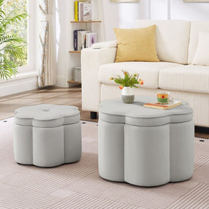 English Elm Set of 2 Flower Petal Velvet Storage Ottomans Sculptural Nesting Seating for Living Room Gray W2186P440354