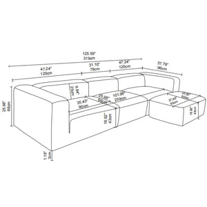 English Elm Modern Minimalist Polyester Sectional Sofa with Ottoman for Open Concept Living Spaces Camel W2085S00098