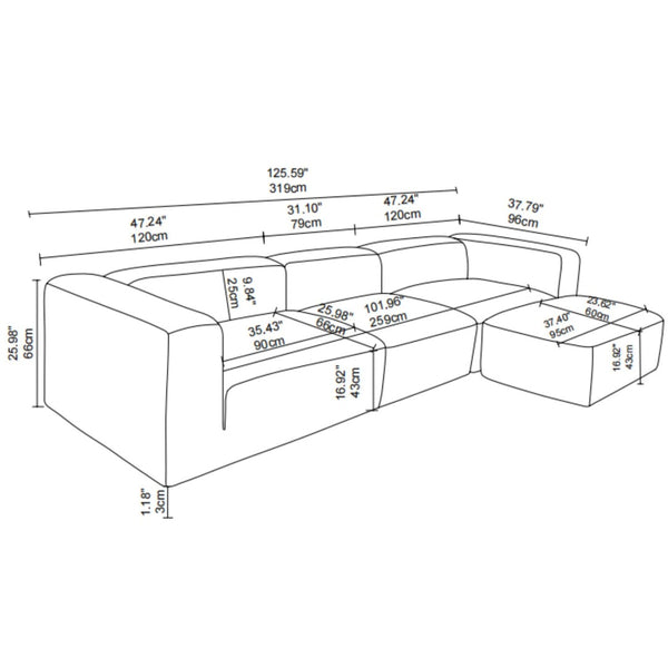 English Elm Modern Minimalist Polyester Sectional Sofa with Ottoman for Open Concept Living Spaces Camel W2085S00098