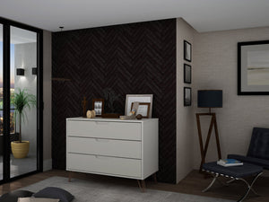 English Elm Rockefeller 35" Dresser Off White - 3 Drawer MDF Storage with Metal Splayed Legs, Anti-Tip Kit Included B365P398132