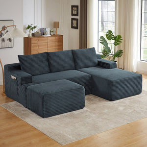 English Elm U-shaped Cloud Sectional with Corduroy Upholstery Deep Seat Modular Sleeper Sofa W2339S00102