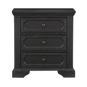 English Elm Traditional Design 3-Drawers Nightstand 1 Piece Charcoal Finish Rustic Style Bedroom Furniture