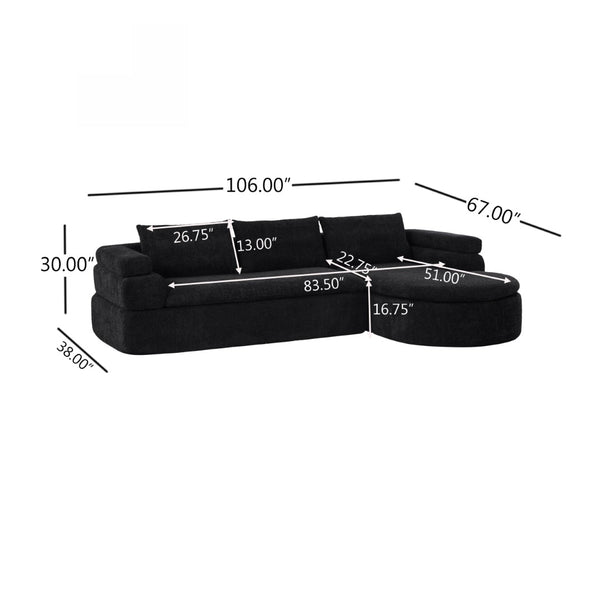 English Elm 106" L-shaped Sectional Sofa Modular Chaise Lounge Neutral Fabric Living Room Black N771P396321H_N771P396322H