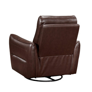 English Elm 1pc Swivel Glider Recliner Chair in Top Grain Leather with 360° Spin, Pocket Coil Support, Durable Solid Wood Frame Brown 37.25 L x 29.5 W x 32.5 H B011P329240