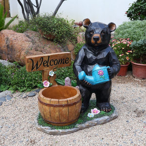 English Elm Outdoor Bear Planter Sculpture Hand Painted Resin Yard Statue for Garden Pathways W5398P455472