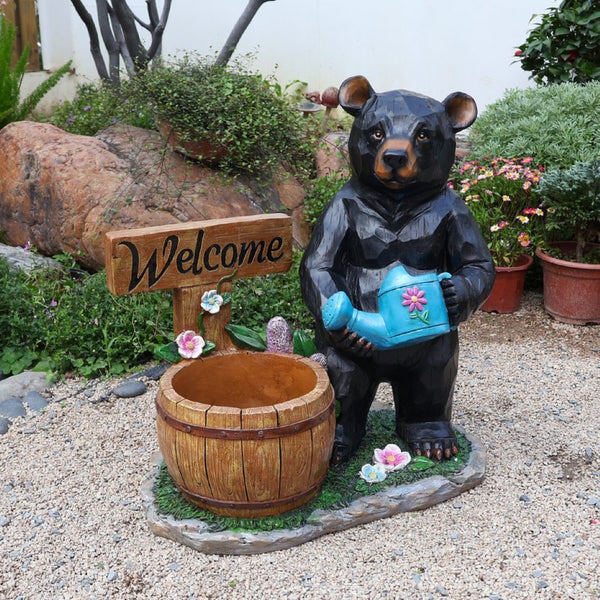 English Elm Outdoor Bear Planter Sculpture Hand Painted Resin Yard Statue for Garden Pathways W5398P455472