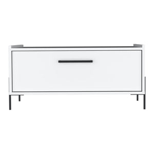 English Elm Coffee Table Narka White Engineered Wood with Spacious 9.8"H Storage Compartment & Black Metal Legs B092P245916