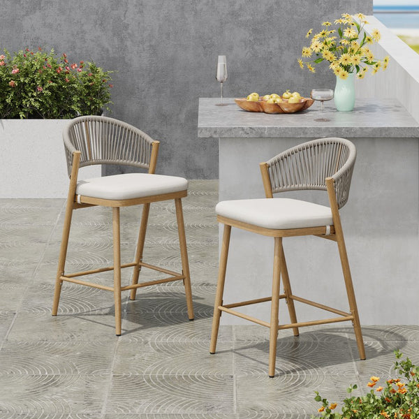 English Elm Christopher Knight Home® - Outdoor 26" Aluminum Frame Counter Stools Set Of 2 With Scallop Backrest & Cushions For Patios N772P245123W