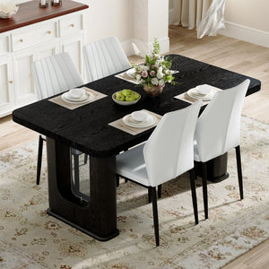 English Elm Table Set: Modern 64.5" Black Wood Textured Dining Table With 4 Stylish Pu Chairs For Comfort & Style W1151S04306-GIGA