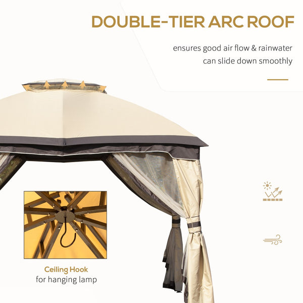 English Elm Gazebo Steel Frame Screened Patio Shelter with Double Tier Roof and Mesh Walls T3971P388791