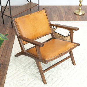 English Elm Daniel Genuine Leather Accent Chair Tapered Walnut Legs Mid-century Modern Lounge B183P231841