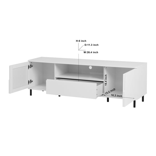English Elm High Gloss Panel Modern TV Console with 3 Storage Spaces, 200lb Support, Easy Assembly, Cloud White 67" W409P195094