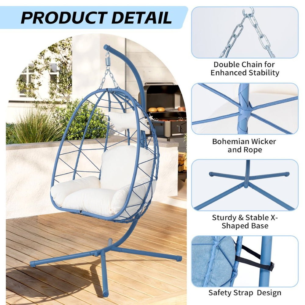 English Elm Hanging Egg Chair with Pe Wicker Stand Ergonomic Swing Seat for Patio or Bedroom T5880P497569
