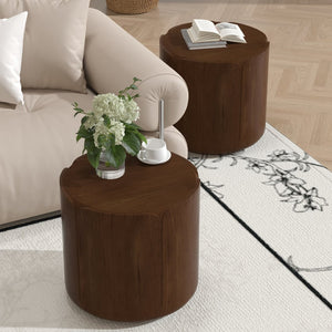 English Elm 19.29"h Round Mgo Outdoor Side Tables Set of 2 Tulip Base Wood Grain Patio Accent Brown W757S00053