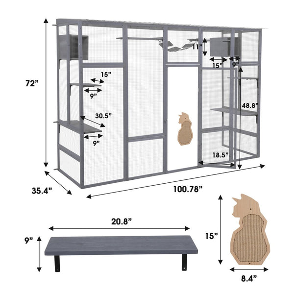 English Elm Wooden Pine Cat Enclosure with Six Platforms Two Condos Bridge and Scratching Post W2181P198549