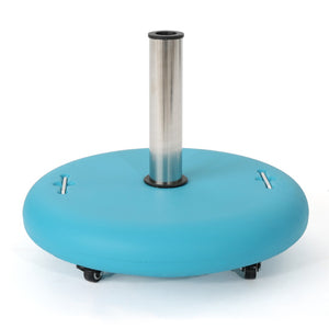English Elm Wheelie Concrete Outdoor Umbrella Base with Locking Casters for Patio Stability Teal 60454.00TEL
