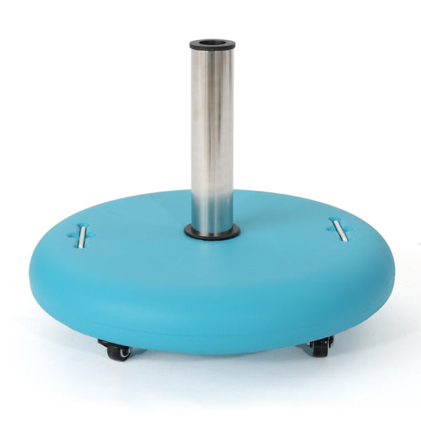 English Elm Wheelie Concrete Outdoor Umbrella Base with Locking Casters for Patio Stability Teal 60454.00TEL